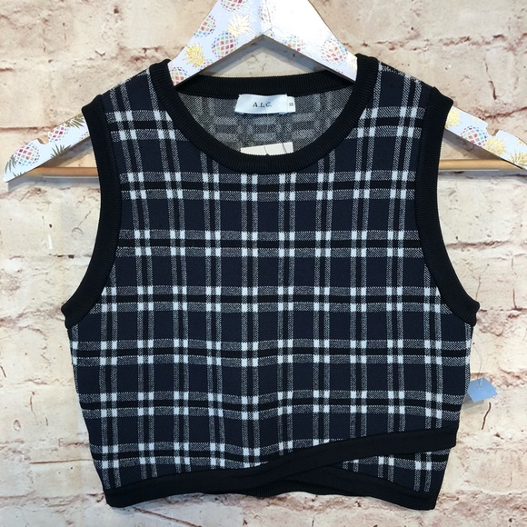 NWT A.L.C. Nat Plaid Crisscross Crop Top shirt - Picture 3 of 8